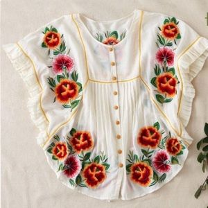 Anthropologie Tanvi Kedia Multicolor Embroidered Bihu Poncho Top